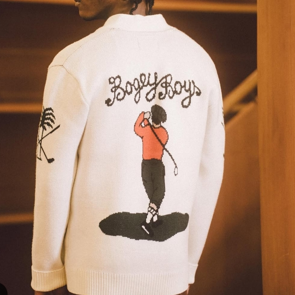 Bogey Boys Cream Graphic Golf Cardigan - Men's Knit